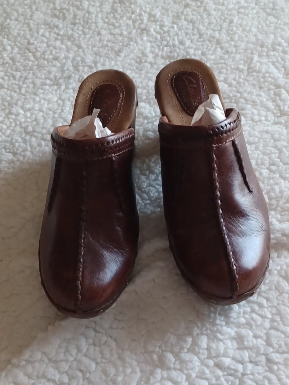 Clarks Dark Brown Leather Mule Clogs